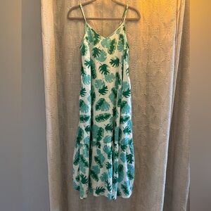 J. Crew Boho Tropical Leaf Pattern Boho Pockets Casual Maxi Dress• Small